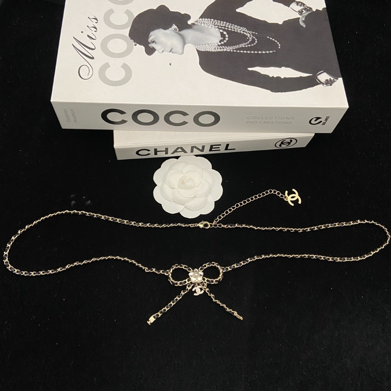 CHN119 Women's new gold double C leather chain bow waist chain/sweater chain jewelry