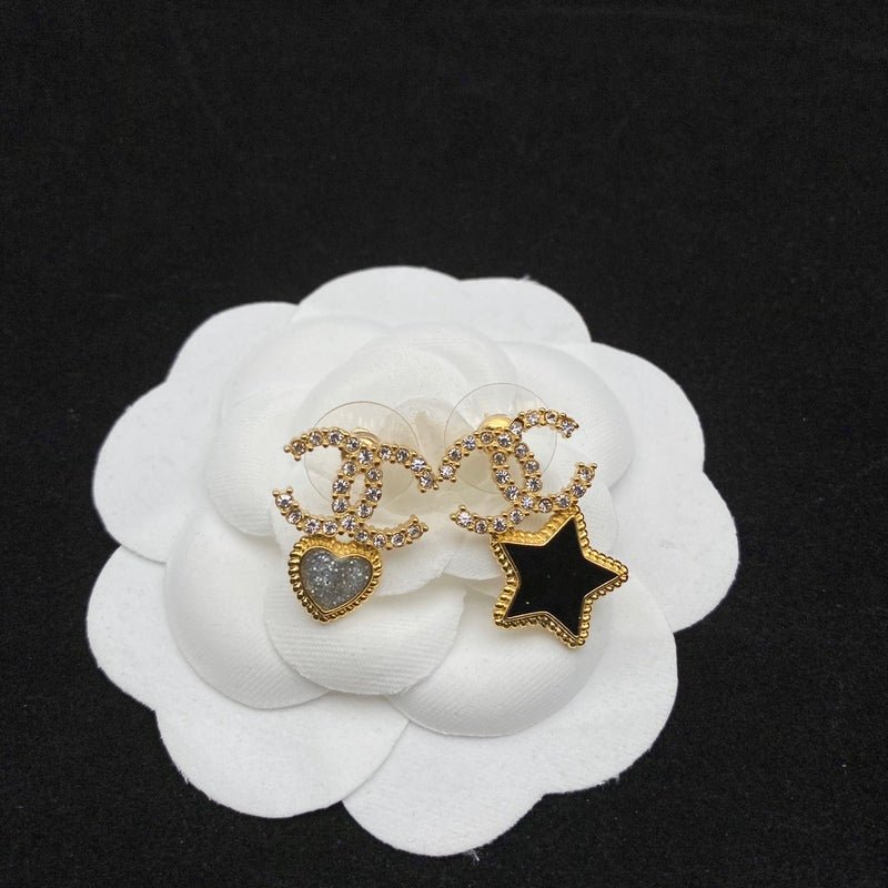 CHE124 Women's Heart Heart Star Asymmetrical Mandarin Duck Stud Earrings Jewelry