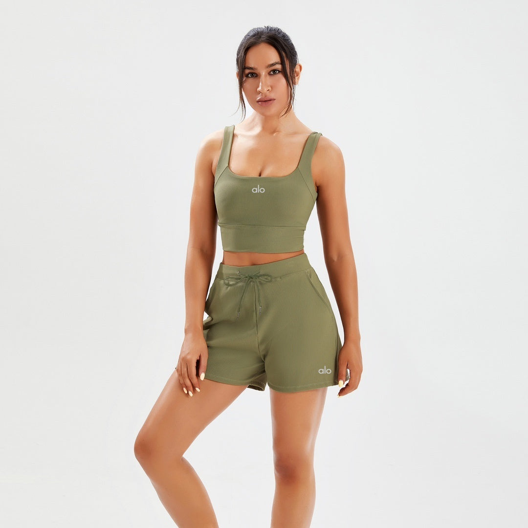 zalo5109   Women's yoga lingerie high stretch sleeveless vest shorts casual suit clothing