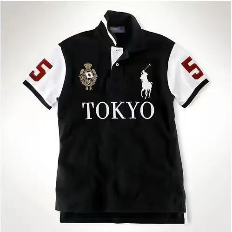 PPC1  Summer American city short sleeved top popular polo shirt men's lapel embroidered casual plus size