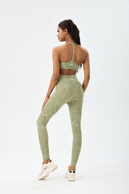 zalo5106   Women's Beautiful Back Top Bare Sensation Speed Drying Training Camouflage Pattern Yoga Clothing Set