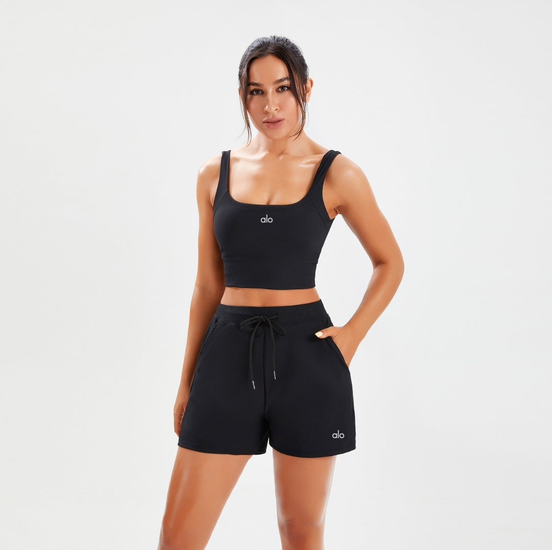 zalo5109   Women's yoga lingerie high stretch sleeveless vest shorts casual suit clothing