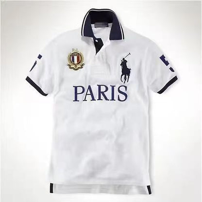 PPC1  Summer American city short sleeved top popular polo shirt men's lapel embroidered casual plus size