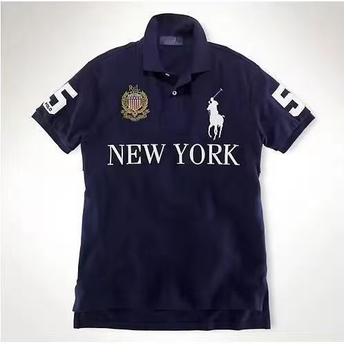 PPC1  Summer American city short sleeved top popular polo shirt men's lapel embroidered casual plus size