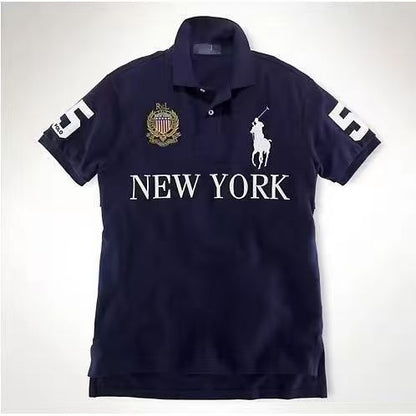 PPC1  Summer American city short sleeved top popular polo shirt men's lapel embroidered casual plus size