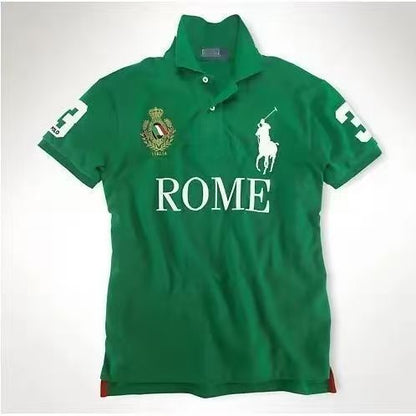 PPC1  Summer American city short sleeved top popular polo shirt men's lapel embroidered casual plus size