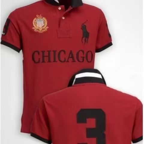 PPC1  Summer American city short sleeved top popular polo shirt men's lapel embroidered casual plus size