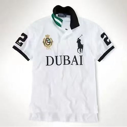 PPC1  Summer American city short sleeved top popular polo shirt men's lapel embroidered casual plus size
