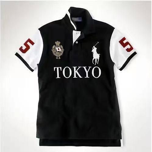 PPC1  Summer American city short sleeved top popular polo shirt men's lapel embroidered casual plus size