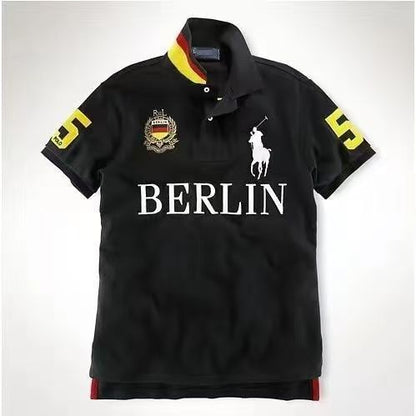 PPC1  Summer American city short sleeved top popular polo shirt men's lapel embroidered casual plus size