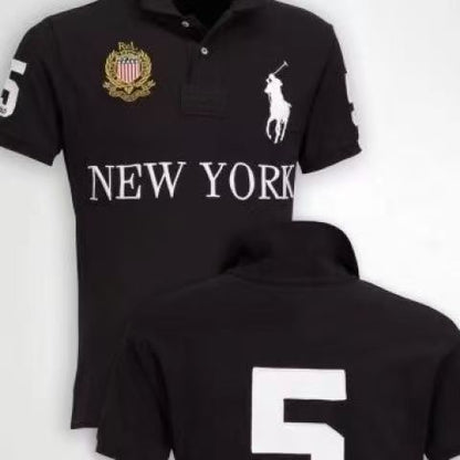 PPC1  Summer American city short sleeved top popular polo shirt men's lapel embroidered casual plus size