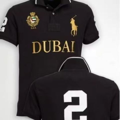 PPC1  Summer American city short sleeved top popular polo shirt men's lapel embroidered casual plus size