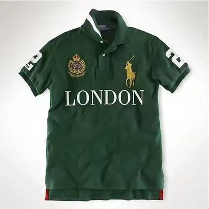 PPC1  Summer American city short sleeved top popular polo shirt men's lapel embroidered casual plus size