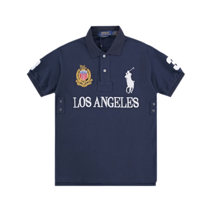 PPC1  Summer American city short sleeved top popular polo shirt men's lapel embroidered casual plus size
