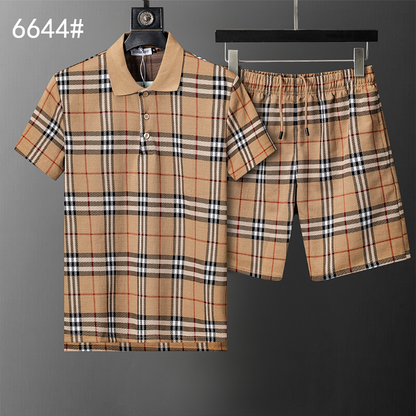 BUC032 New men's short sleeved polo top+shorts clothing