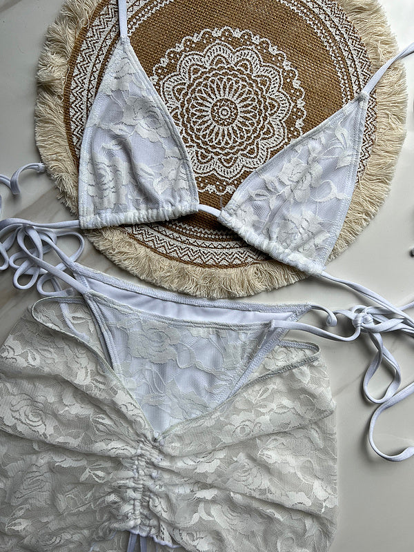 PH2403  Knit bikini skirt three-piece bikini striped swimsuit
