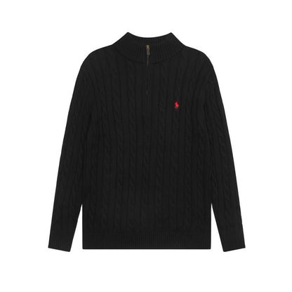 LFC18 New high-quality men's and women's ruff half zip solid pony embroidery logo Fried Dough Twists knitting sweater Clothing