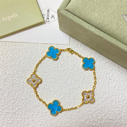 VAB49   New Diamond Sea Pattern Stone Five Flower Bracelet Jewelry