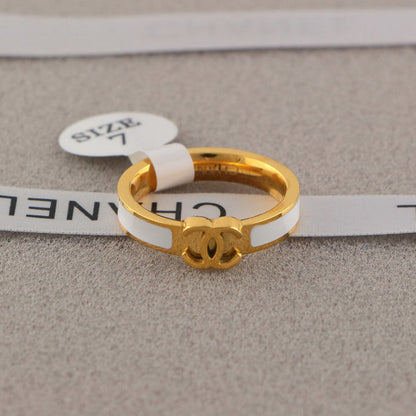 CHR14  Titanium steel double C letter narrow couple ring  Jewelry