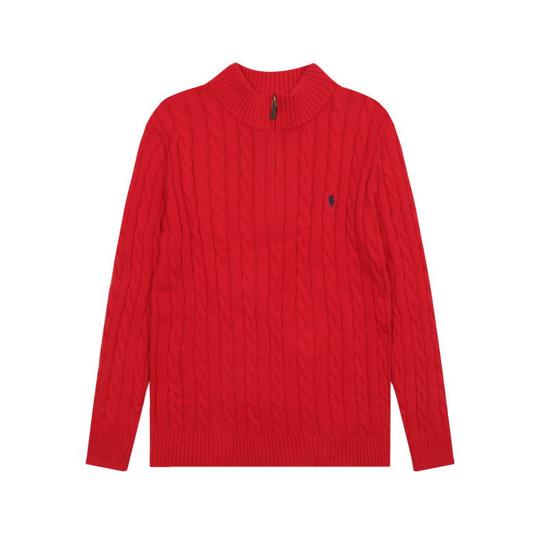 LFC18 New high-quality men's and women's ruff half zip solid pony embroidery logo Fried Dough Twists knitting sweater Clothing