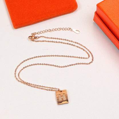 HN12   Classic European and American Fashion Titanium Steel Square Brand Necklace Couple Style  Jewelry