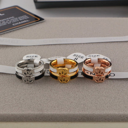CHR14  Titanium steel double C letter narrow couple ring  Jewelry