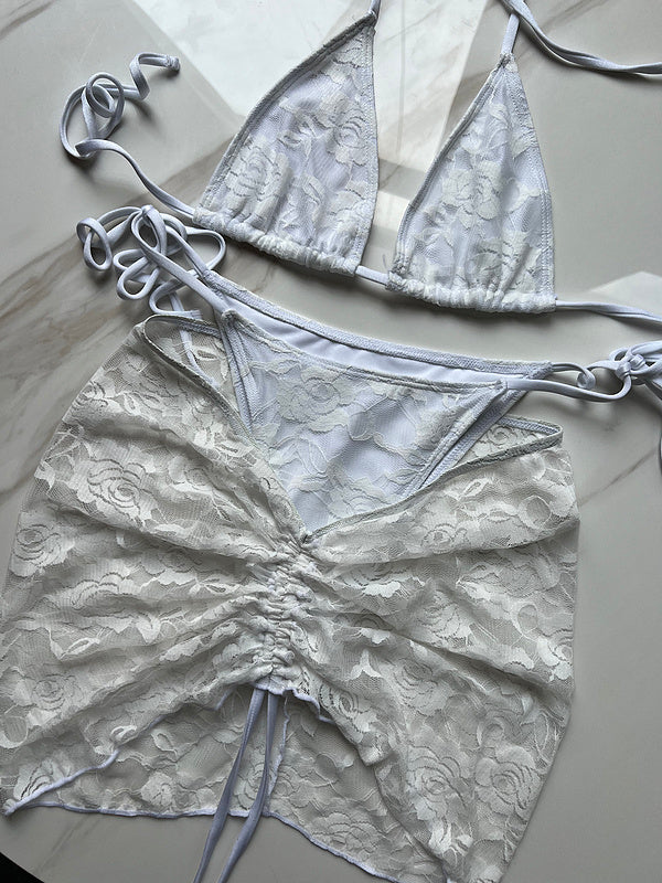 PH2403  Knit bikini skirt three-piece bikini striped swimsuit