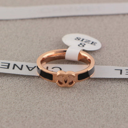 CHR14  Titanium steel double C letter narrow couple ring  Jewelry
