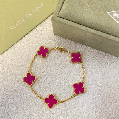 VAB47   New Rose Red Clover Five Flower Bracelet Jewelry