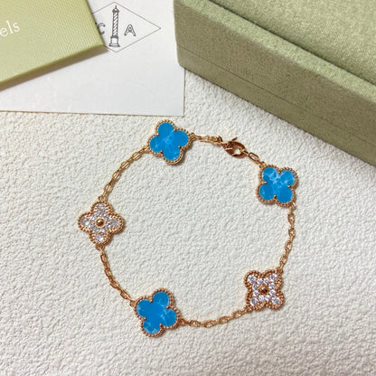 VAB49   New Diamond Sea Pattern Stone Five Flower Bracelet Jewelry