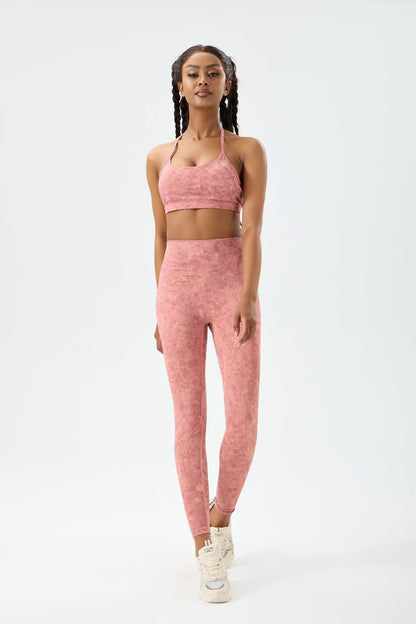 zalo5106   Women's Beautiful Back Top Bare Sensation Speed Drying Training Camouflage Pattern Yoga Clothing Set