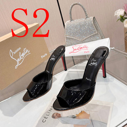 OCLS3 Real Leather 10CM Heel Slipper Women 35-43 Cowhide shoes With box